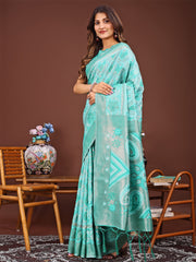 Grace in Every Thread: Pink Patola Linen Cotton Saree Woven with Cultural Elegance