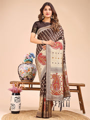 Grace in Every Thread – Sea Green & Beige Linen Cotton Saree with Royal Paisley Charm