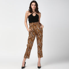Women's Animal Print Paperbag Elasticated waistline Pants