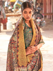 ساري نسائي بيج مطبوع من مزيج الحرير مع قطعة بلوزة