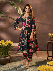Black Floral Printed Kurta Set