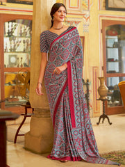 Women's Crepe Printed Designer Saree With Blouse Piece