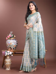 Graceful Beige & Coral Linen Cotton Saree – Lightweight Elegance for Modern Women
