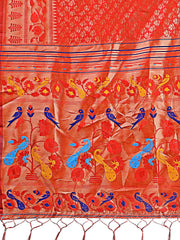 Vibrant Copper & Blue Banarasi Silk Saree with Colorful Pallu – Perfect Blend of Tradition and Festive Elegance