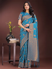 Majestic Royal Blue Banarasi Silk Saree with Golden Zari – Timeless Indian Ethnic Elegance for Weddings & Festive Occasions