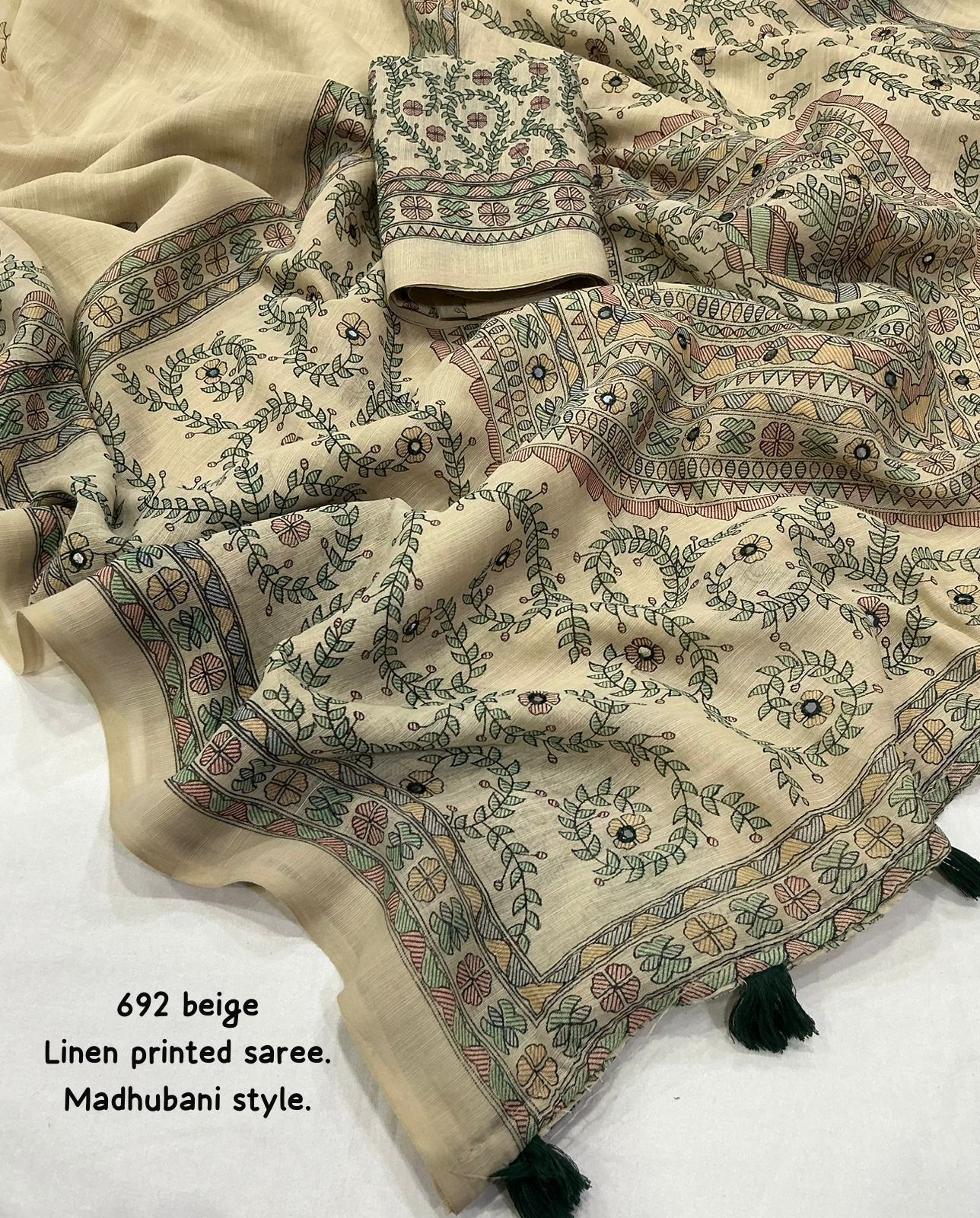 Soft linen saree with shaded style prints.