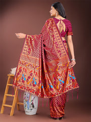 Vibrant Copper & Blue Banarasi Silk Saree with Colorful Pallu – Perfect Blend of Tradition and Festive Elegance