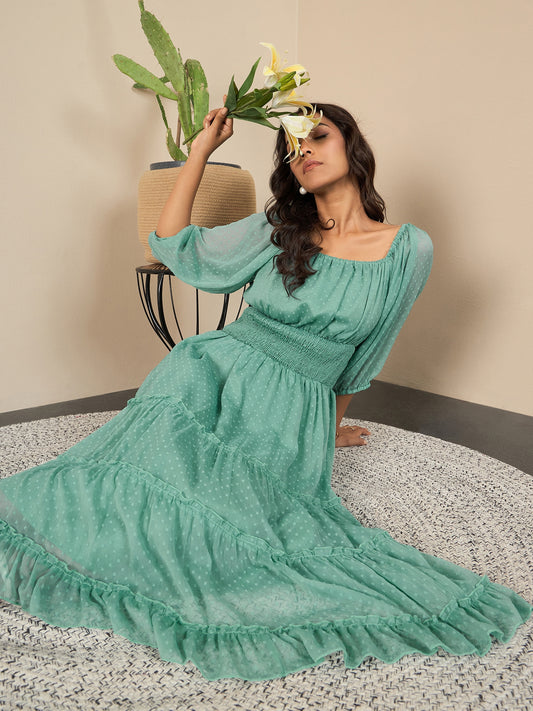 Women's Green Polyester Bodycon Peplum Style Dress