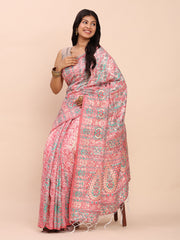 Elegant Jacquard Linen Cotton Saree with Traditional Multicolor Weave & Tassel Pallu - Festive & Casual Wear for Women