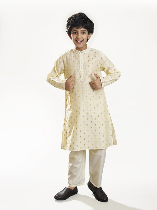 Boys off white modal booti kurta with pajama 