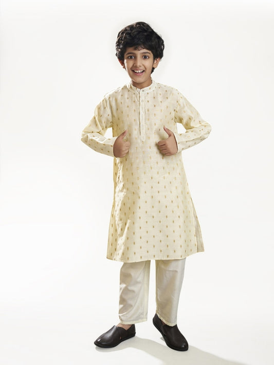 Boys off white modal booti kurta with pajama 