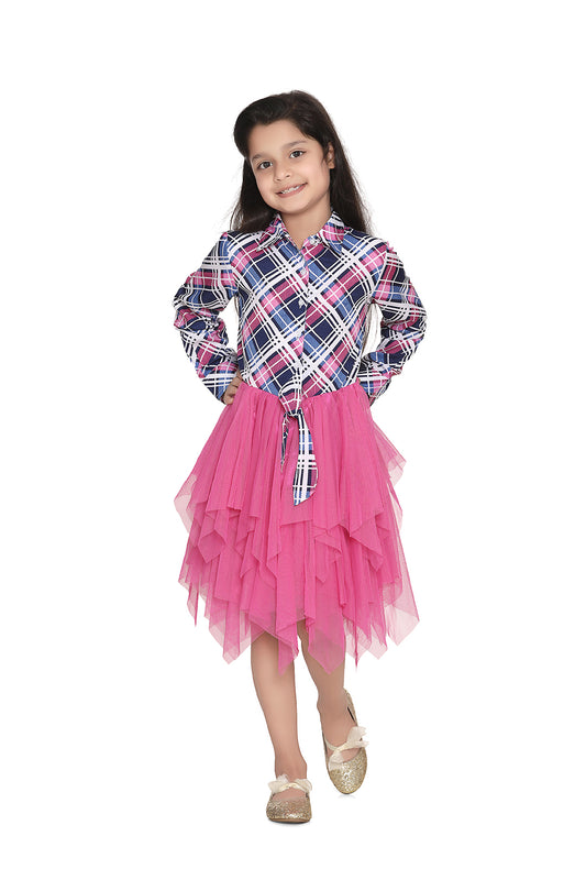 Girls Polyester Crepe Shirt and attached Net Tutu Skirt Dress