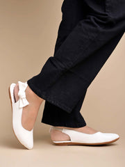 Shoetopia Casual Side Bow Detailed White Flat Belly For Women & Girls