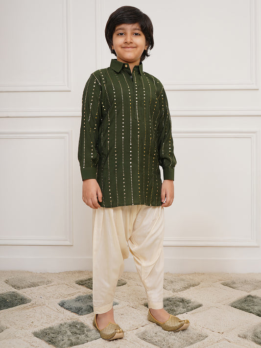 Boys' Bottle Green Kurta and Patiala Set