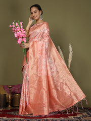 Elegant Peach Cotton Saree with Golden Zari Work – Graceful Comfort for Everyday & Festive Wear