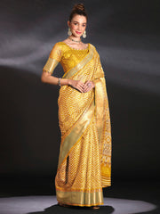 Women's Art Silk Mustard Printed Designer Saree With Blouse Piece