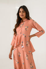 Scarlet Orange Peplum  Dhoti Jumpsuit
