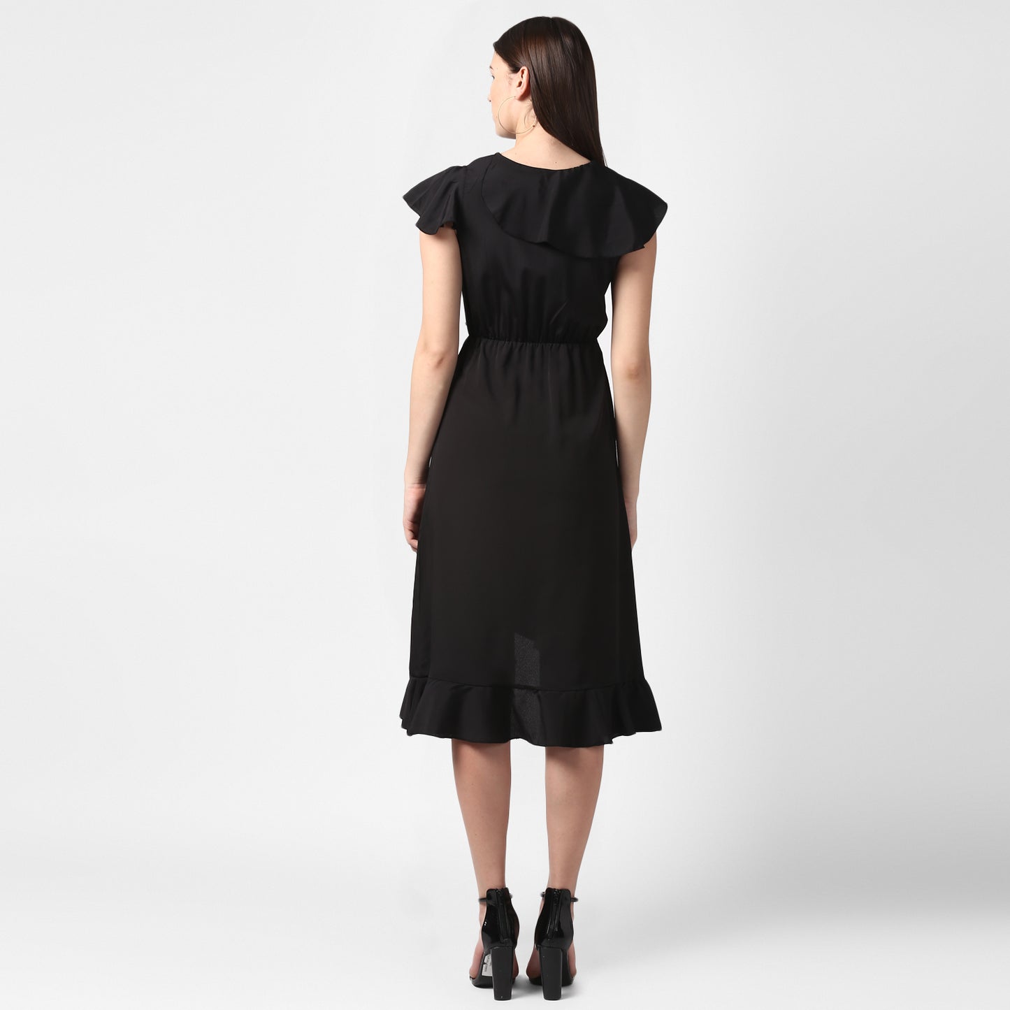 StyleStone Women's Black Front Ruffle Dress