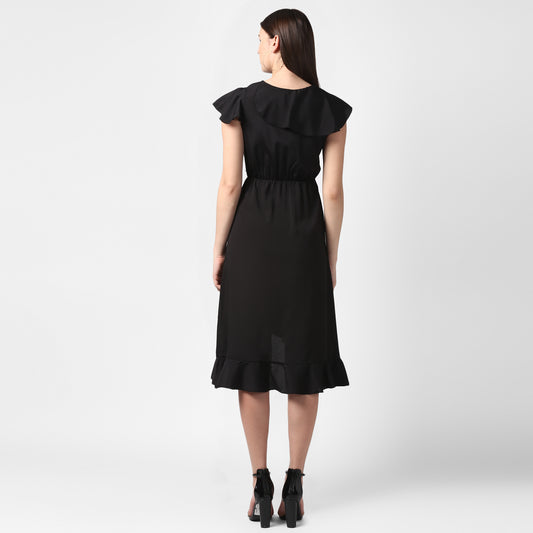 StyleStone Women's Black Front Ruffle Dress