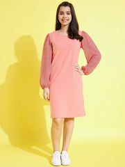 Girls Red & Pink Balloon Sleeve Dresss