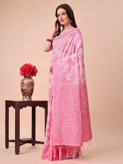 Banarasi Cotton Saree with Floral Zari Work and Traditional Pallu - Elegant Ethnic Wear for Festivals & Ceremonies