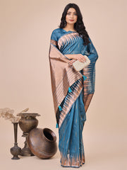 Premium Charcoal Black Linen Cotton Saree with Copper Zari Pallu & Abstract Print – Office & Festive Wear