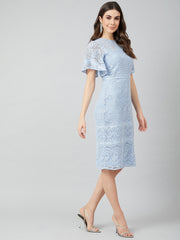 Blue Self Design Sheath Dress