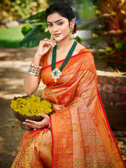 Kanjivaram Silk Saree for Women | Rich Zari Woven Pallu & Border | Traditional Bridal Saree | Perfect for Wedding & Festive Wear | Comes with Unstitched Blouse Piece