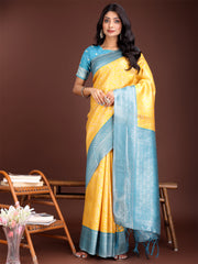 Graceful Orange & Maroon Banarasi Silk Saree with Rich Zari Woven Border – Traditional Elegance for Celebrations