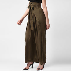 Women's Yellow Polyester High Waisted Palazzo with front Rivets and Back Elastic