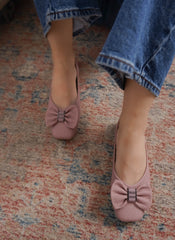 Peach Casual Ballerinas Square Toe Slip-On Flats