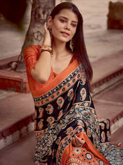 Women's Crepe Printed Designer Saree With Blouse Piece