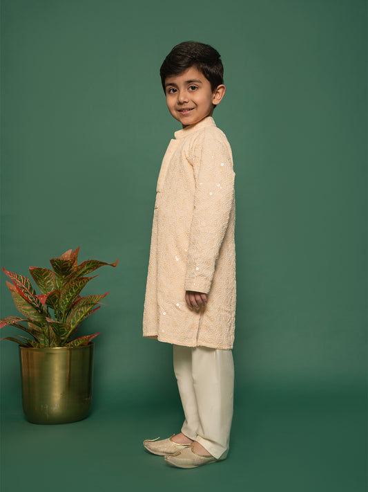 Boys' Peach Kurta And Pyjama Set