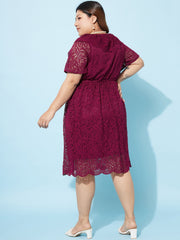 Plus Size Tie-Up Neck Lace Fit & Flare Dress