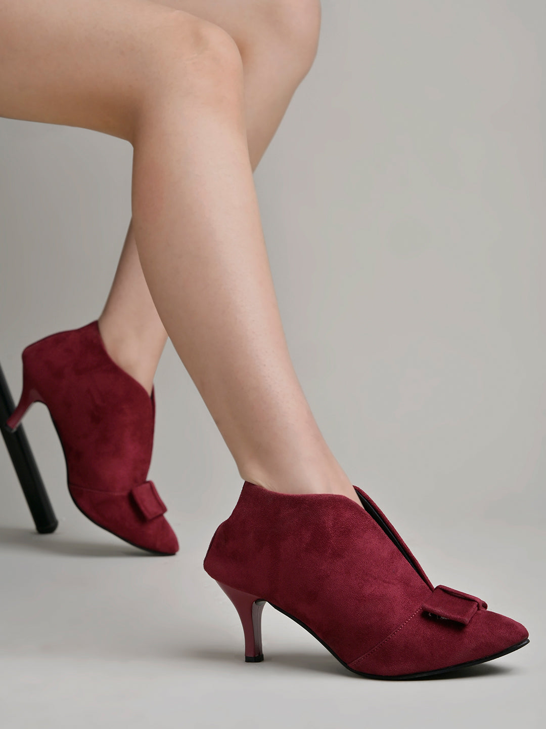 حذاء Shoetopia بكعب كرزي مزين بفيونكة سادة للنساء والفتيات