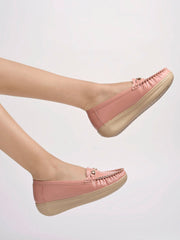 Upper Metalic Buckle Detailed Peach Loafers For Women & Girls