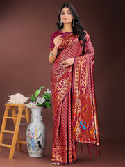 Vibrant Copper & Blue Banarasi Silk Saree with Colorful Pallu – Perfect Blend of Tradition and Festive Elegance