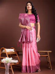 Graceful Orange & Maroon Banarasi Silk Saree with Rich Zari Woven Border – Traditional Elegance for Celebrations