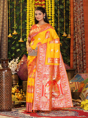 Traditional Red Art Silk Temple Border Festive Wedding Wear Saree