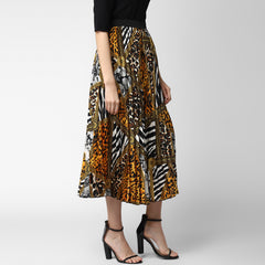 Women's Satin Printed Pleated Skirt