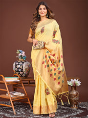 Jaquard Saree with Tassels - Radiate Soft Elegance and Timeless Beauty