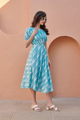 Turquoise Ikat Side Cut Cotton Dress
