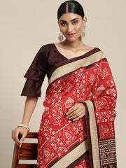 Women's Bhagalpuri Silk Red Printed DesignerSaree With Blouse Piece