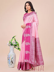 Graceful Light & Dark Pink Silk Saree with Rich Woven Border & Paisley Pallu – Perfect for Festive & Wedding Wear