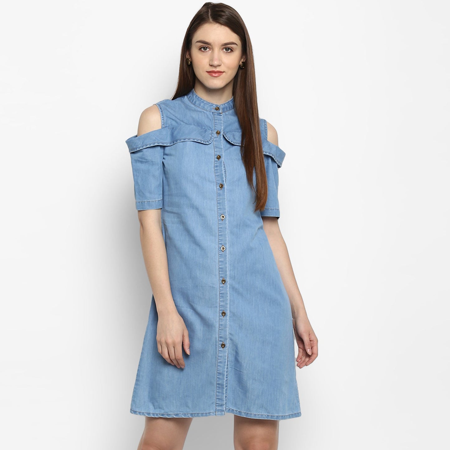 StyleStone - Women's Denim Cold Shoulder Dress