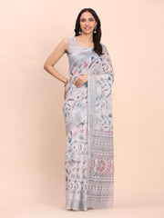 Rust Cotton Cotton Saree with Tribal Floral Print | Bold Ethnic Design | Lightweight Casual & Festive Saree for Women