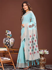 Jaquard Saree with Tassels - Radiate Soft Elegance and Timeless Beauty