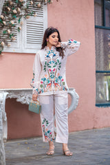Printed Poly Linen Top and Pant cord set