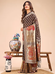 Grace in Every Thread – Sea Green & Beige Linen Cotton Saree with Royal Paisley Charm