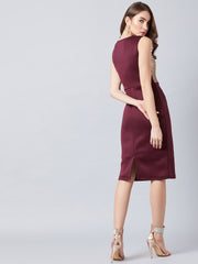 Burgundy & Brown Embellished Sheath Dress